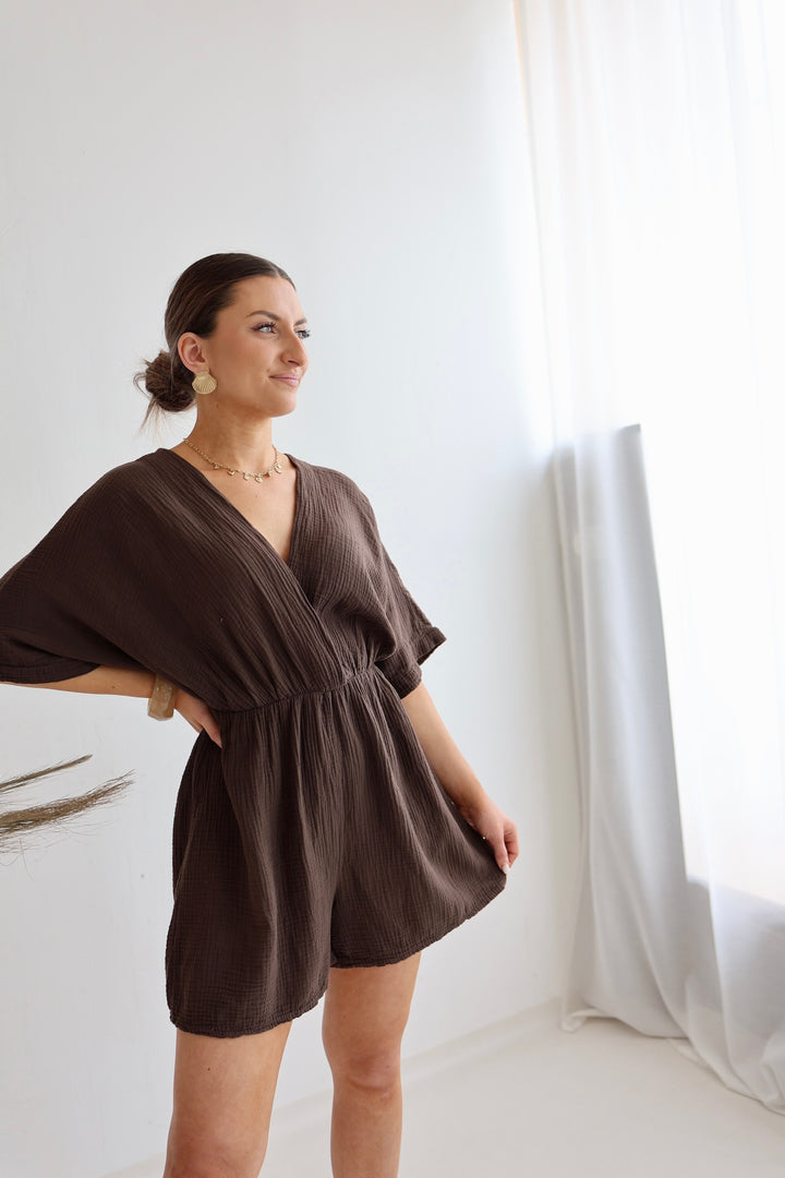 Musselin-Jumpsuit mit V-Ausschnitt Mara