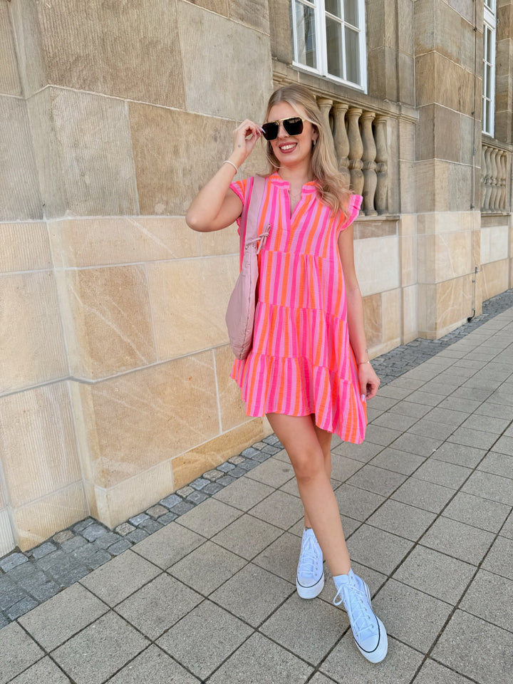 Kurzes Musselinkleid Neonstripes