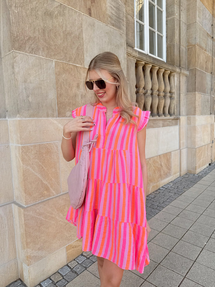 Kurzes Musselinkleid Neonstripes