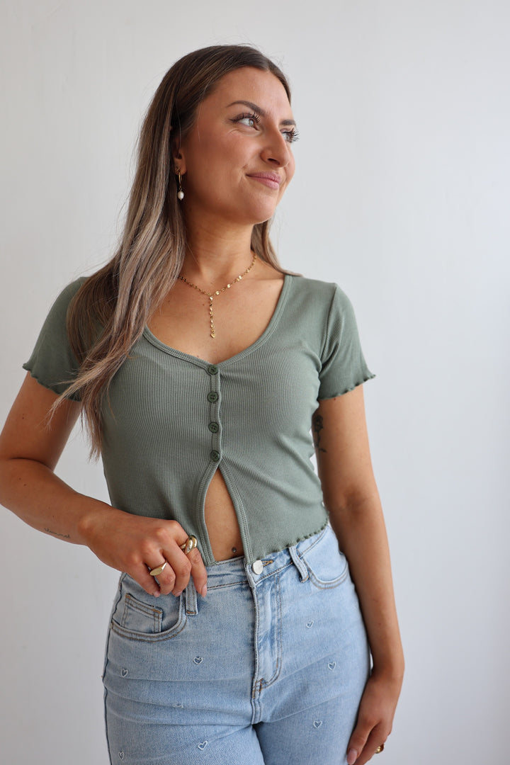 Cropped T-Shirt mit Mini-Knopfleiste Aline