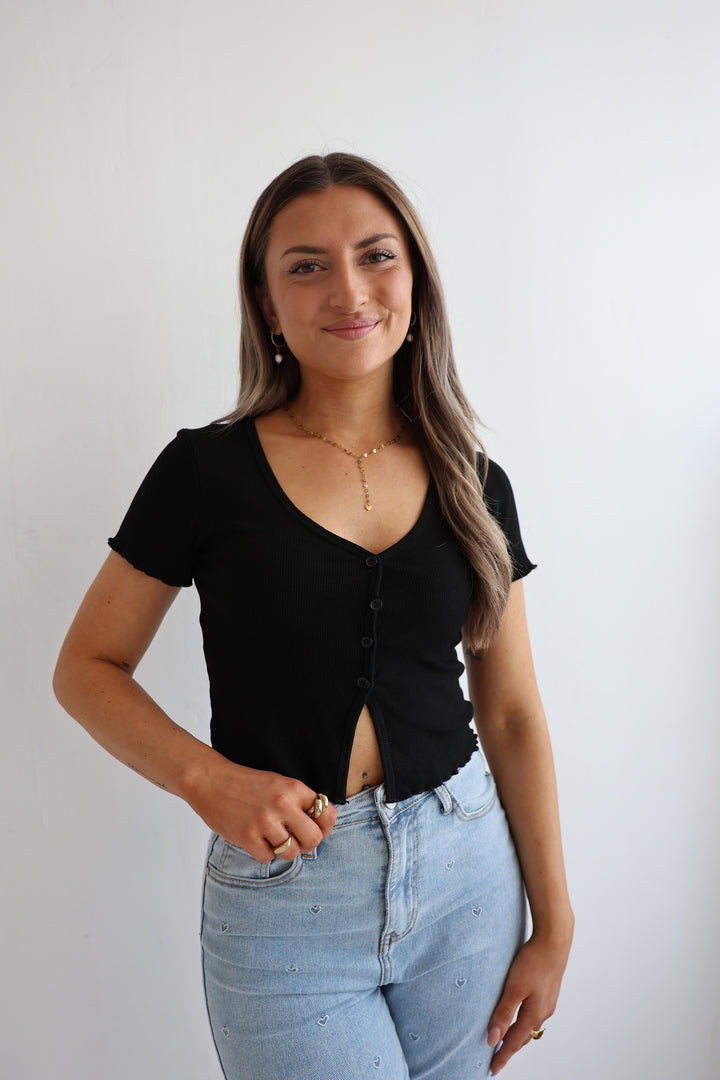 Cropped T-Shirt mit Mini-Knopfleiste Aline