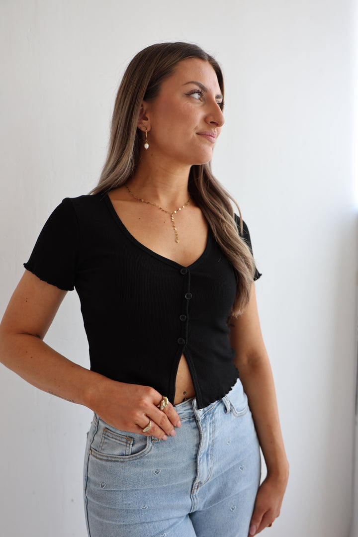 Cropped T-Shirt mit Mini-Knopfleiste Aline