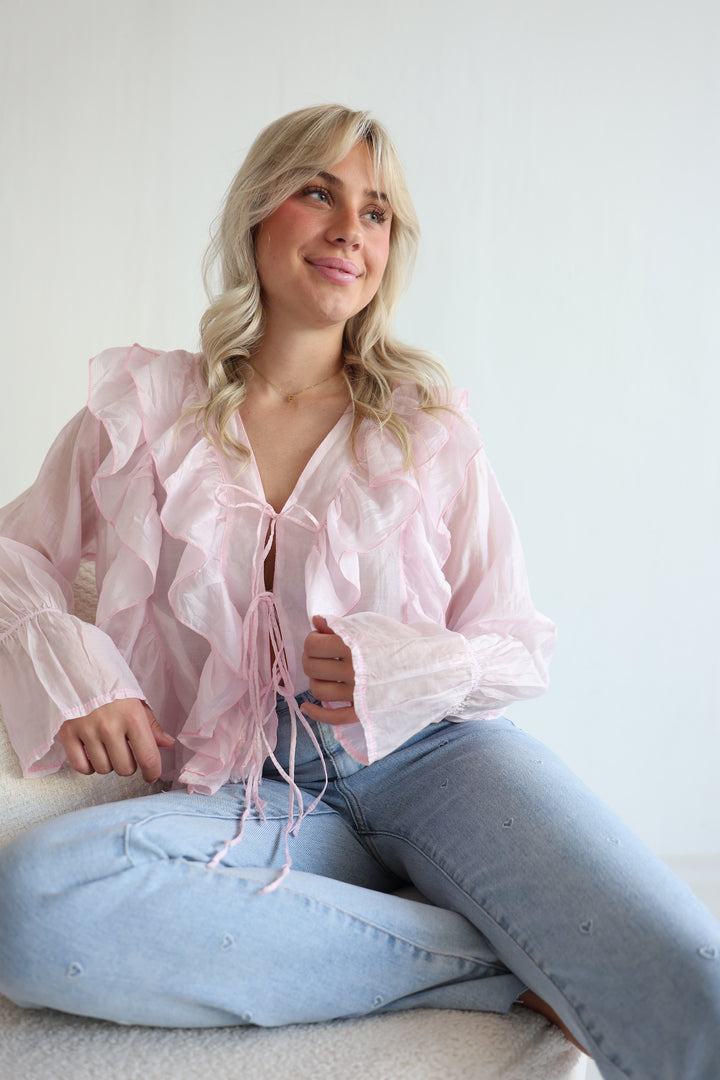 Transparente Bluse mit Volant Melody