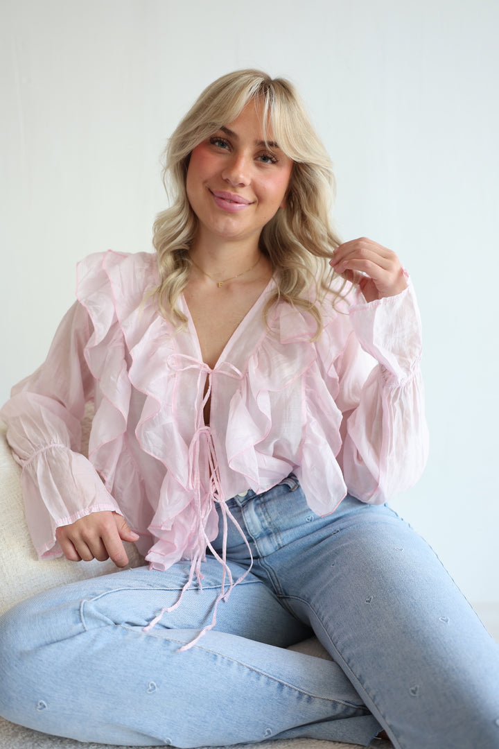 Transparente Bluse mit Volant Melody