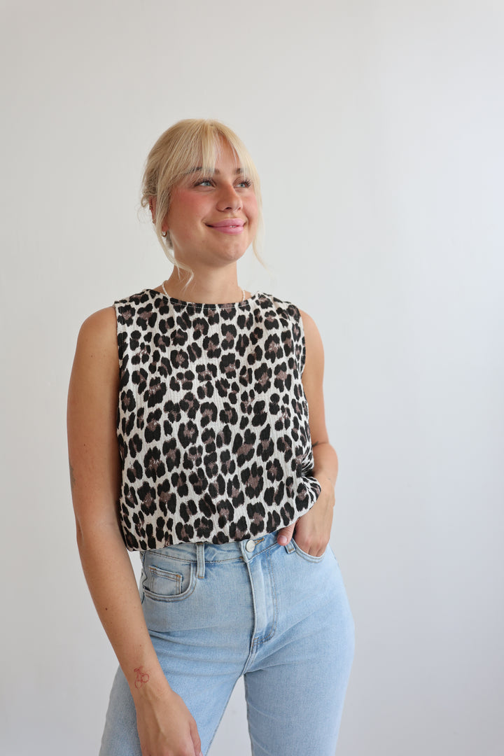 Musselintop mit Leoprint