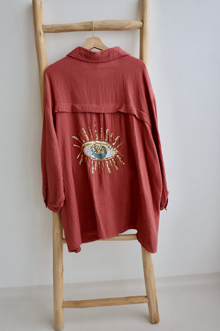 Oversize Blusenhemd aus Musselin Golden Eye