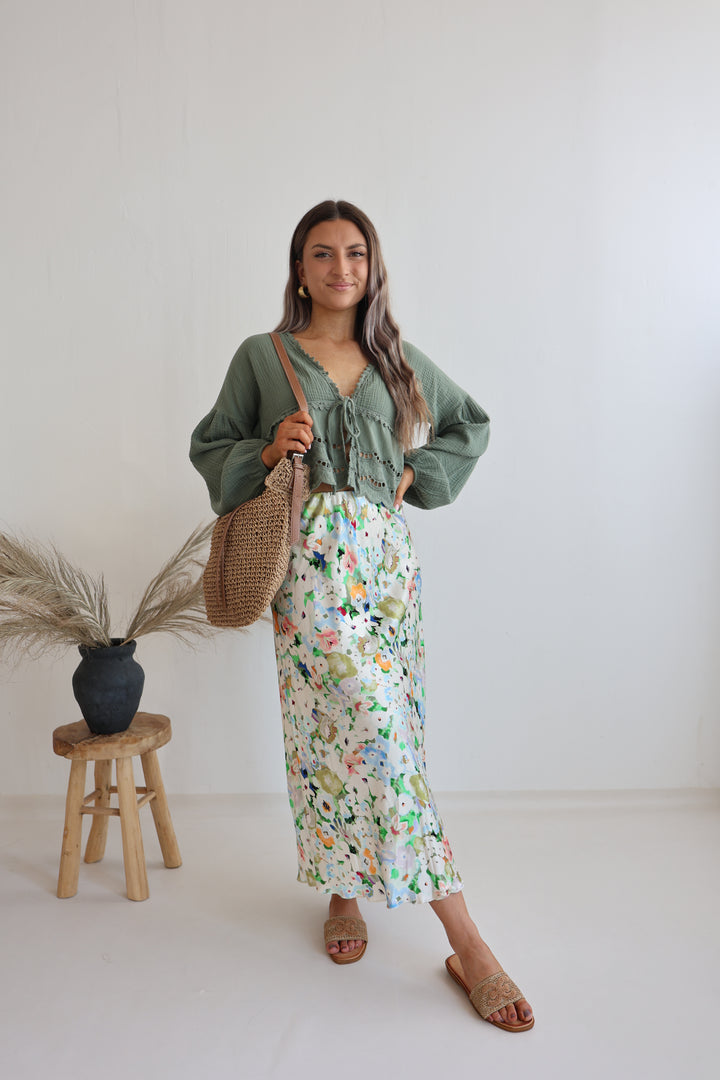 Satinrock mit Flowerprint Kalea
