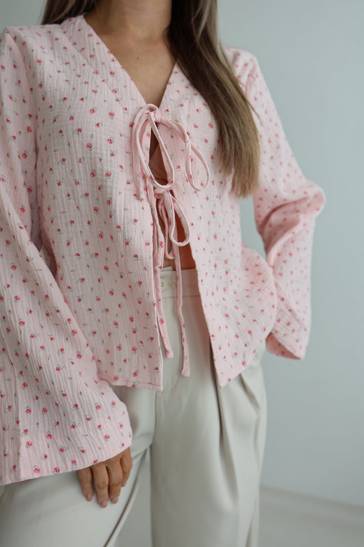 Musselinbluse zum Binden All over Roses