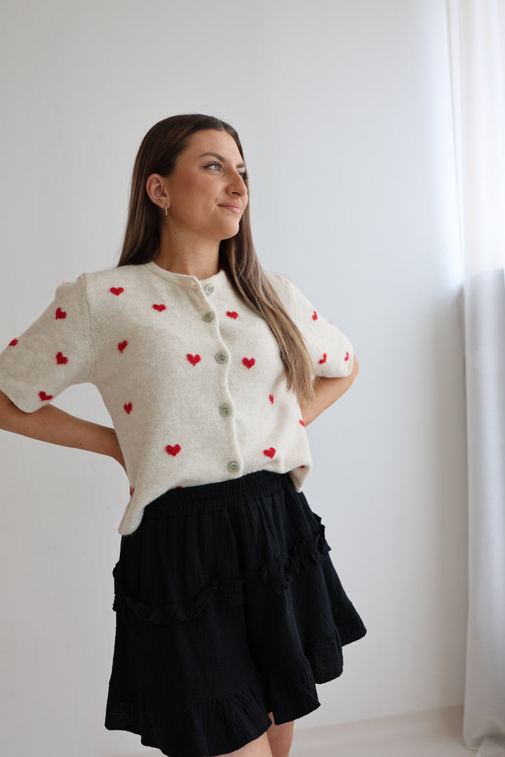 Kurzarm Cardigan Jolina mit Herzprint