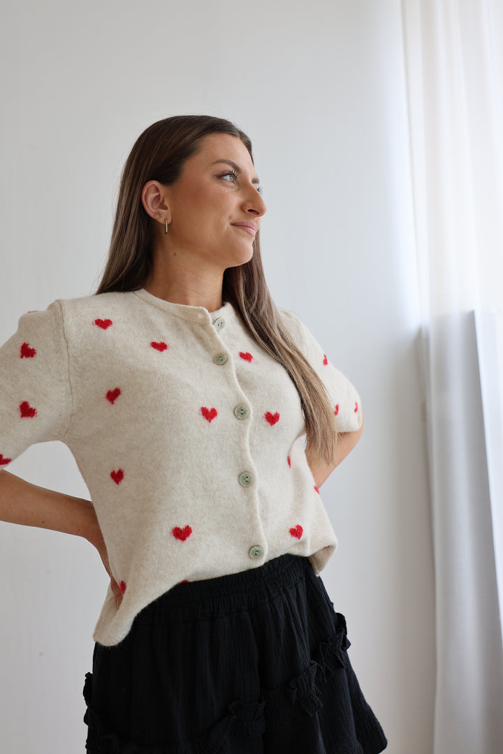 Kurzarm Cardigan Jolina mit Herzprint
