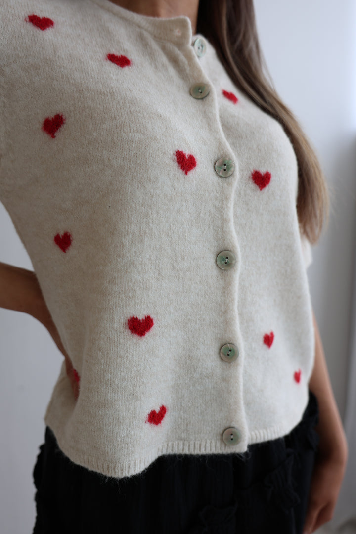 Kurzarm Cardigan Jolina mit Herzprint