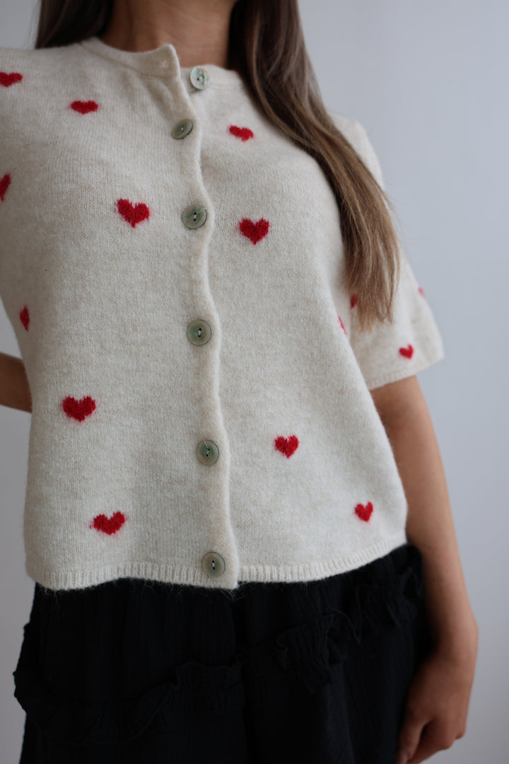 Kurzarm Cardigan Jolina mit Herzprint