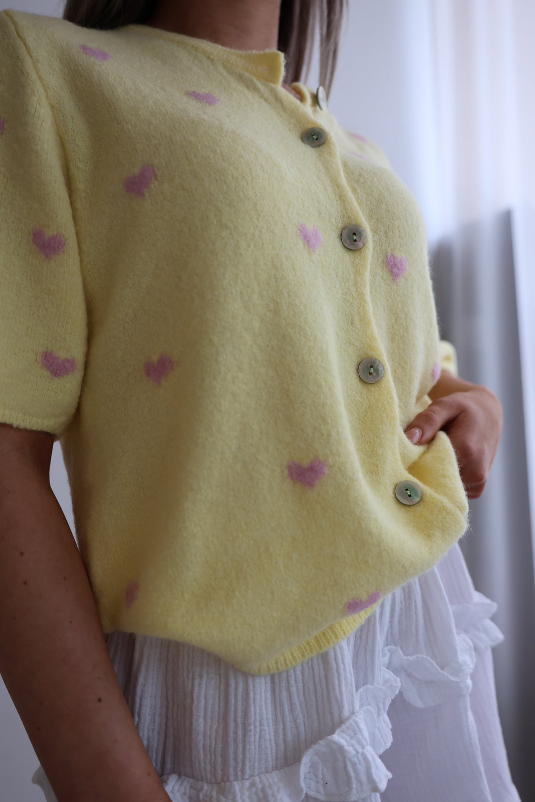 Kurzarm Cardigan Jolina mit Herzprint