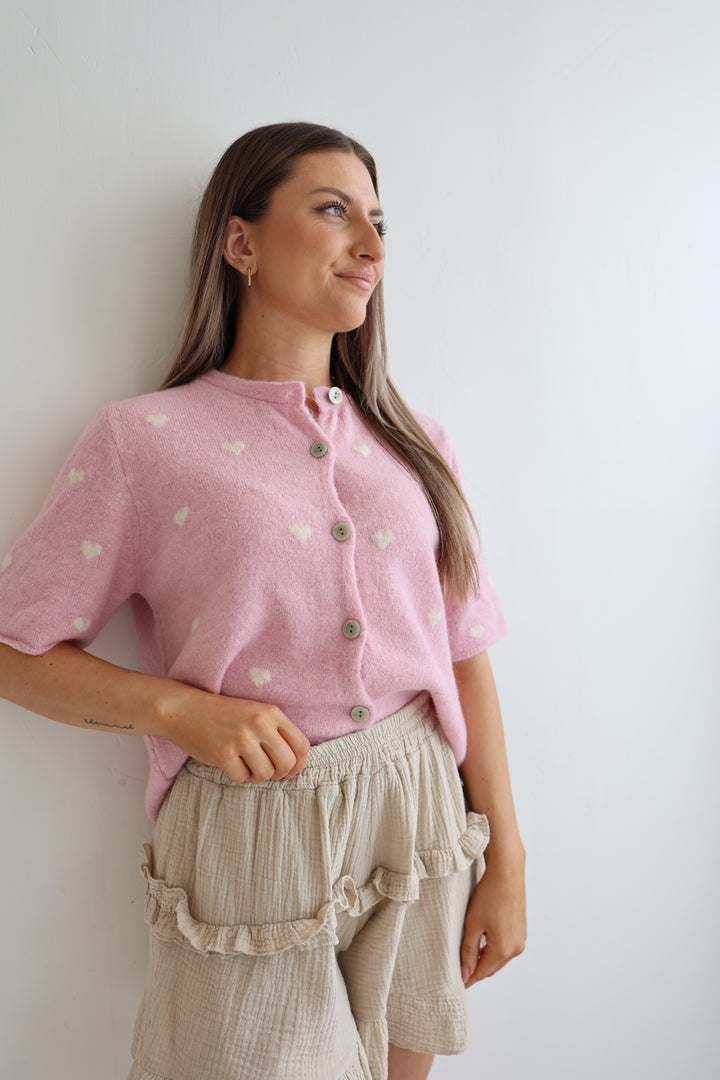 Kurzarm Cardigan Jolina mit Herzprint