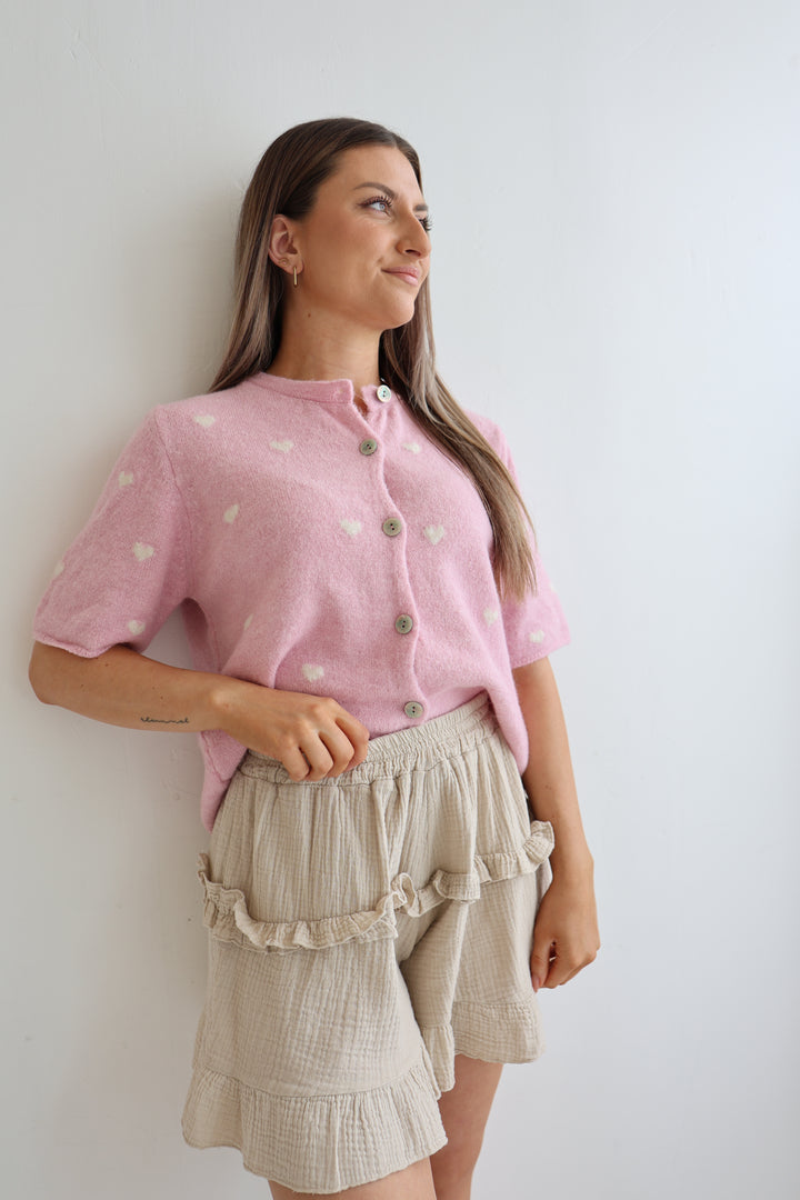 Kurzarm Cardigan Jolina mit Herzprint