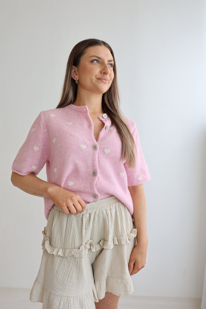 Kurzarm Cardigan Jolina mit Herzprint