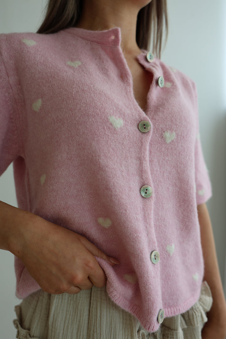 Kurzarm Cardigan Jolina mit Herzprint