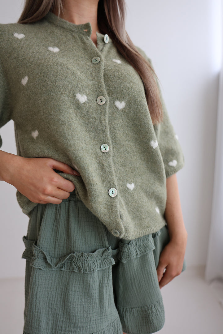 Kurzarm Cardigan Jolina mit Herzprint