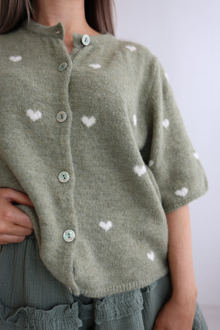Kurzarm Cardigan Jolina mit Herzprint