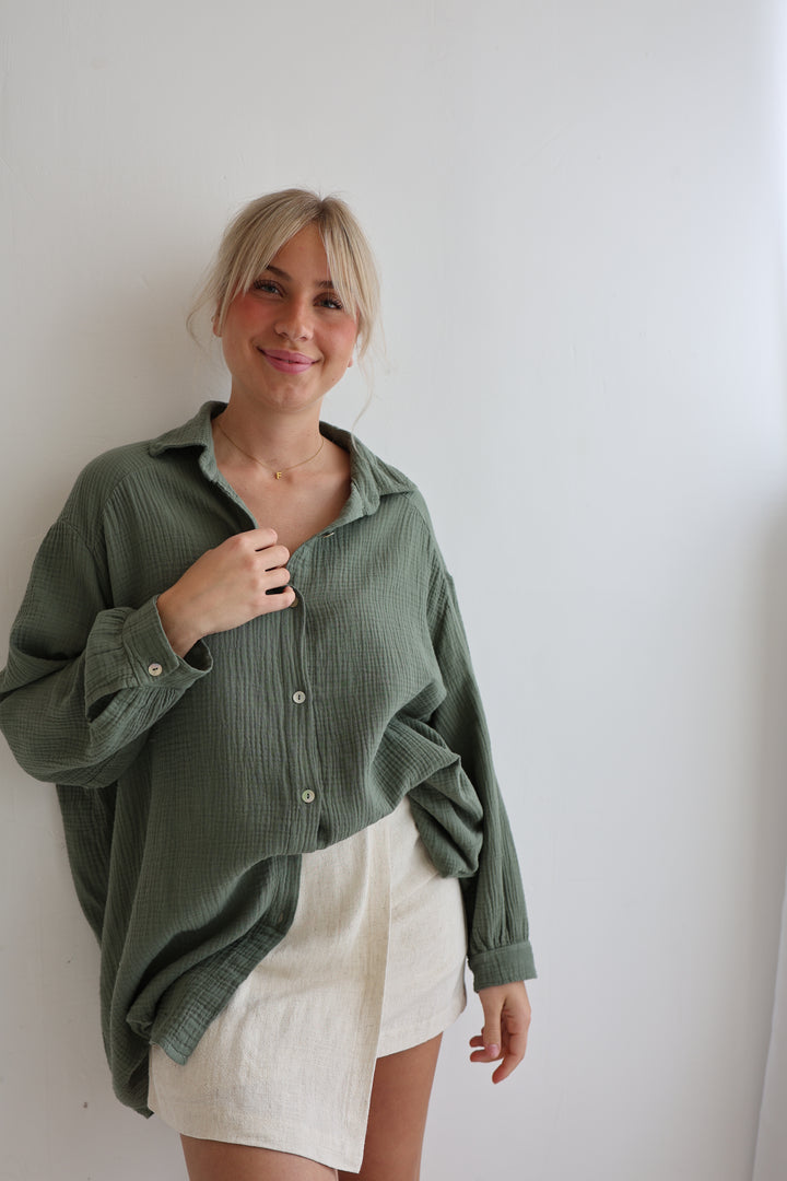 Oversize Blusenhemd aus Musselin Golden Eye