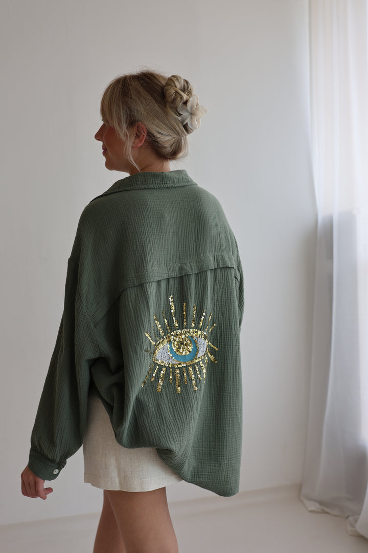 Oversize Blusenhemd aus Musselin Golden Eye