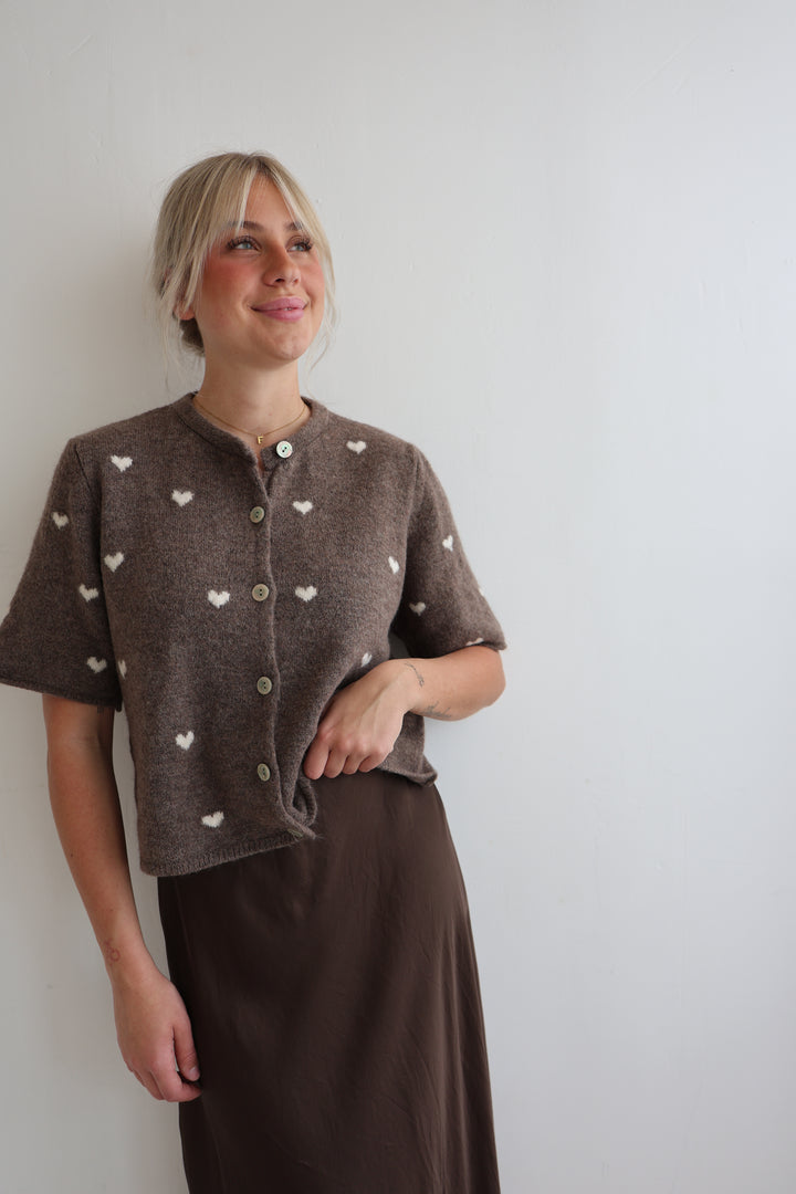Kurzarm Cardigan Jolina mit Herzprint