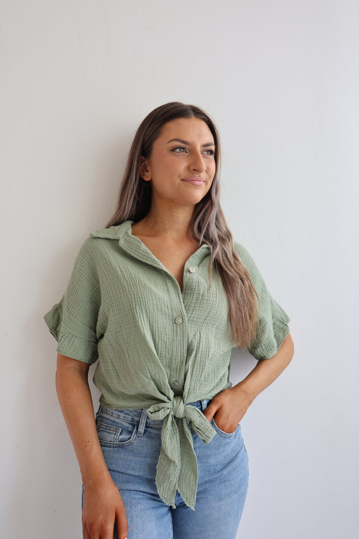 T-Shirt aus Musselin mit Knoten