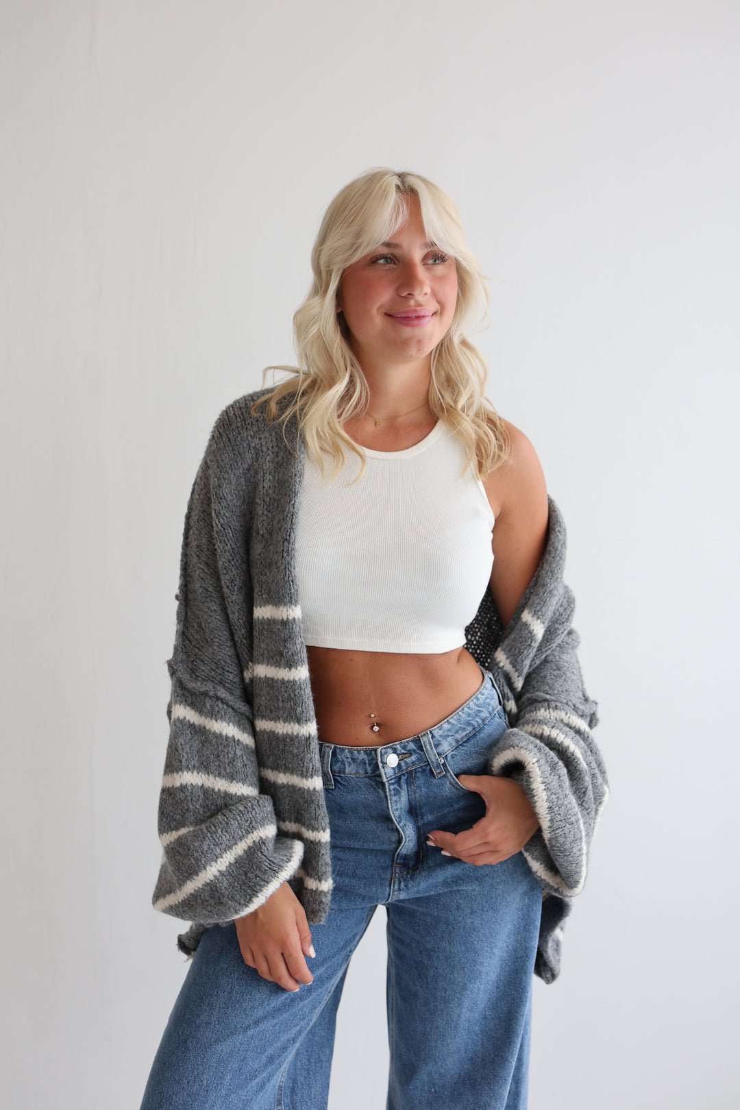 Oversize Strickcardigan Half Stripes
