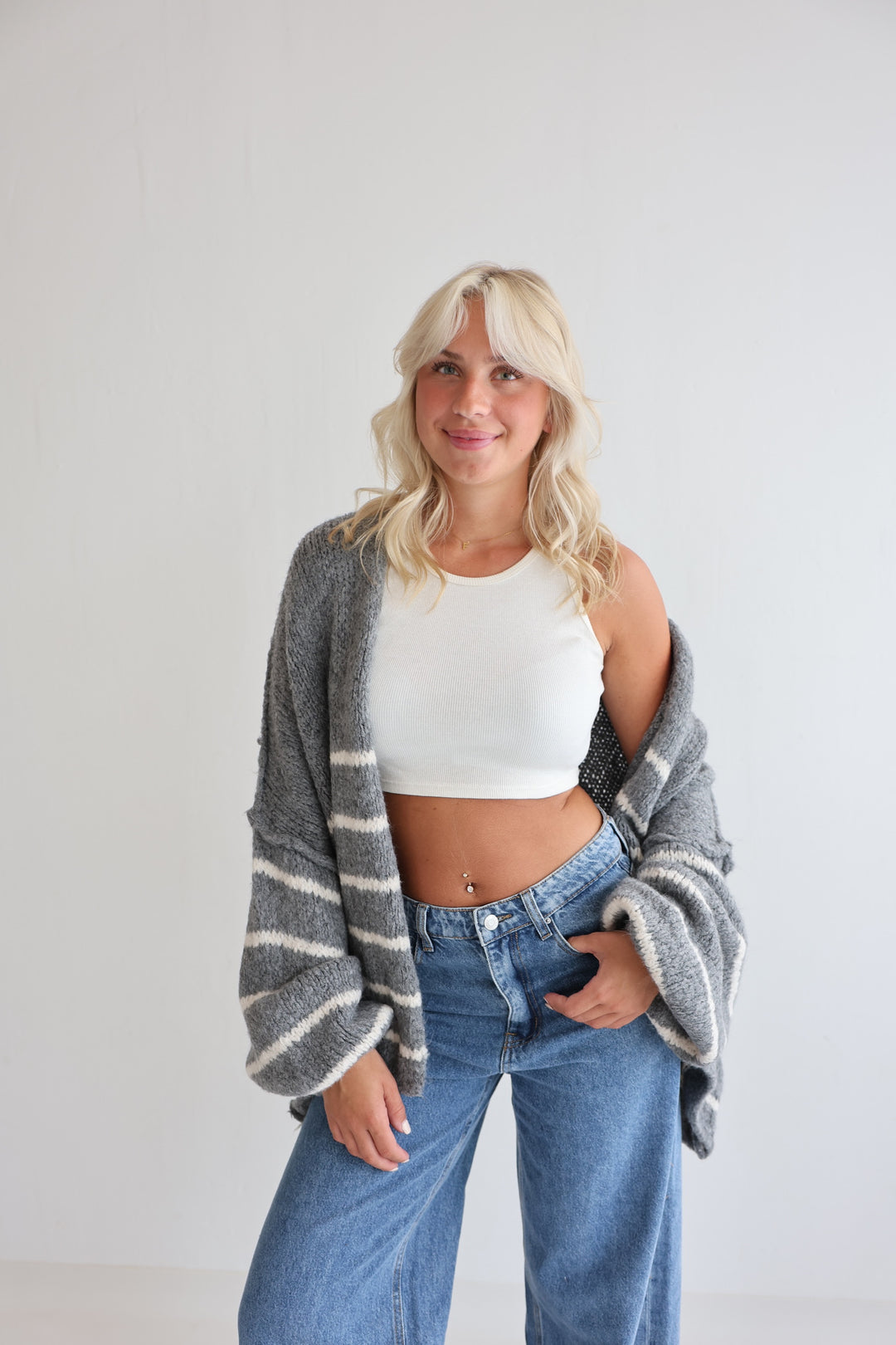 Oversize Strickcardigan Half Stripes