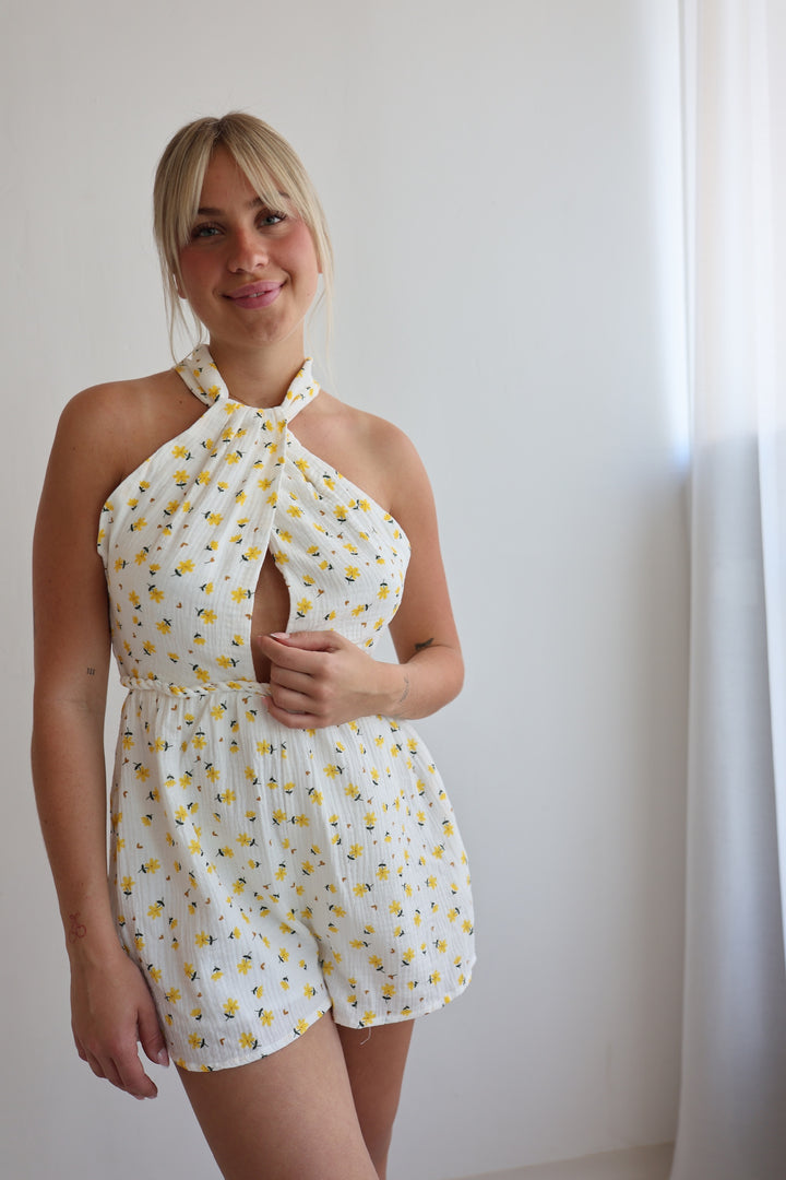 Jumpsuit aus Musselin Yellow Flowers
