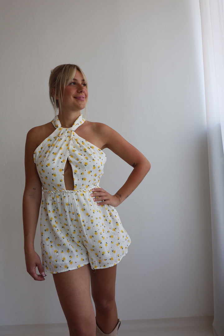 Jumpsuit aus Musselin Yellow Flowers