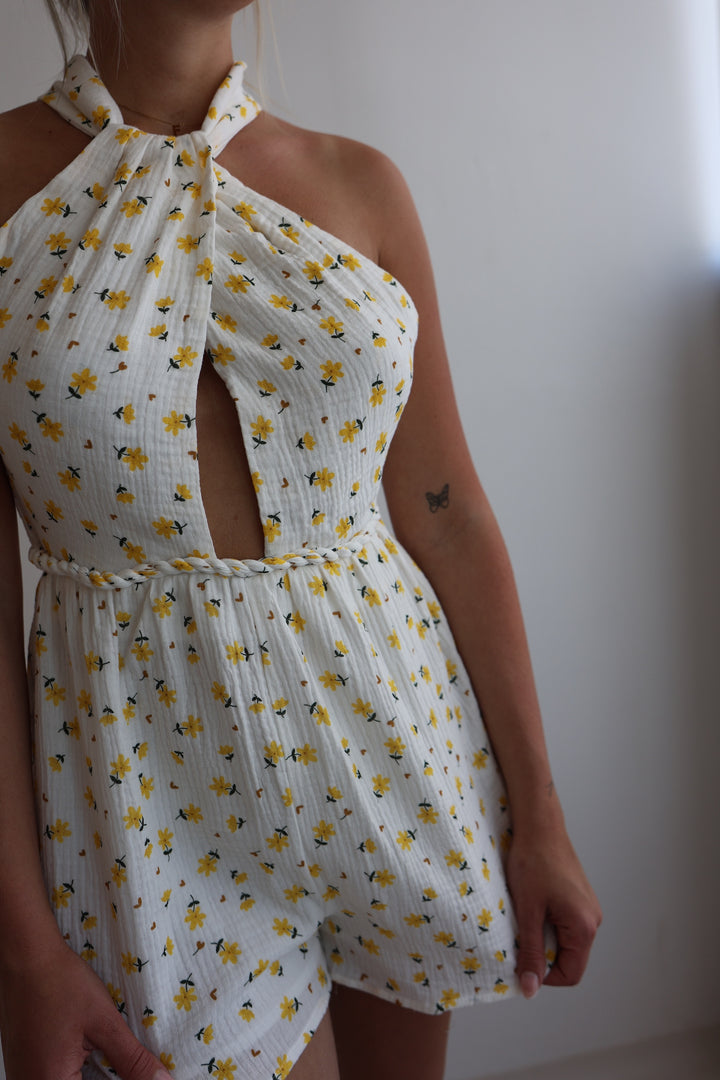 Jumpsuit aus Musselin Yellow Flowers