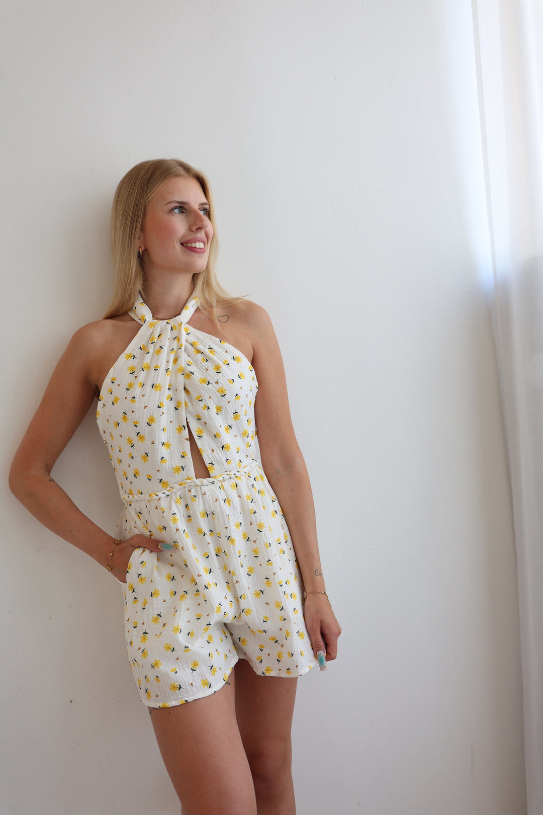Jumpsuit aus Musselin Yellow Flowers