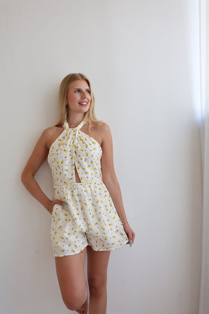 Jumpsuit aus Musselin Yellow Flowers