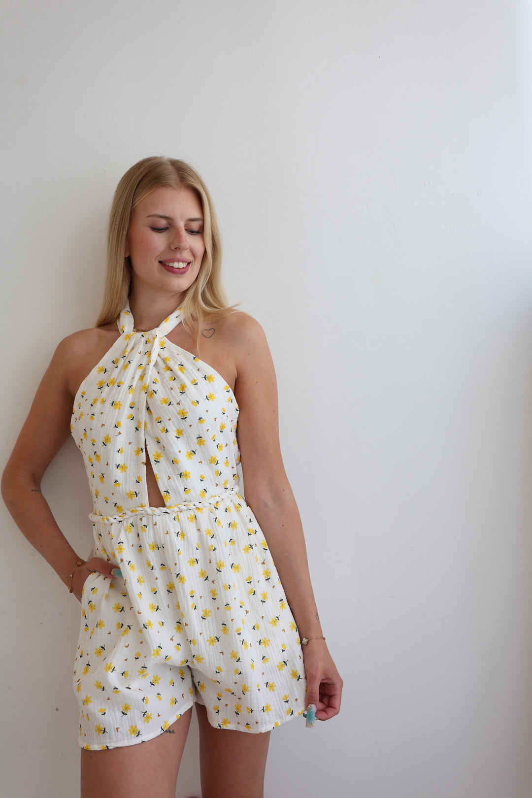 Jumpsuit aus Musselin Yellow Flowers