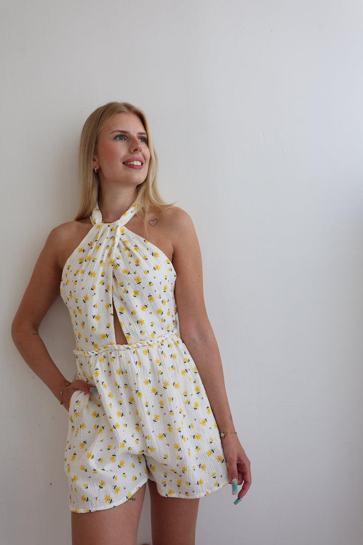 Jumpsuit aus Musselin Yellow Flowers
