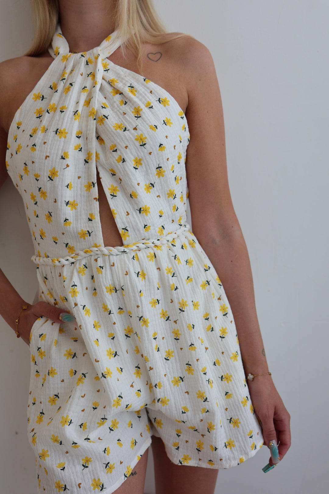 Jumpsuit aus Musselin Yellow Flowers