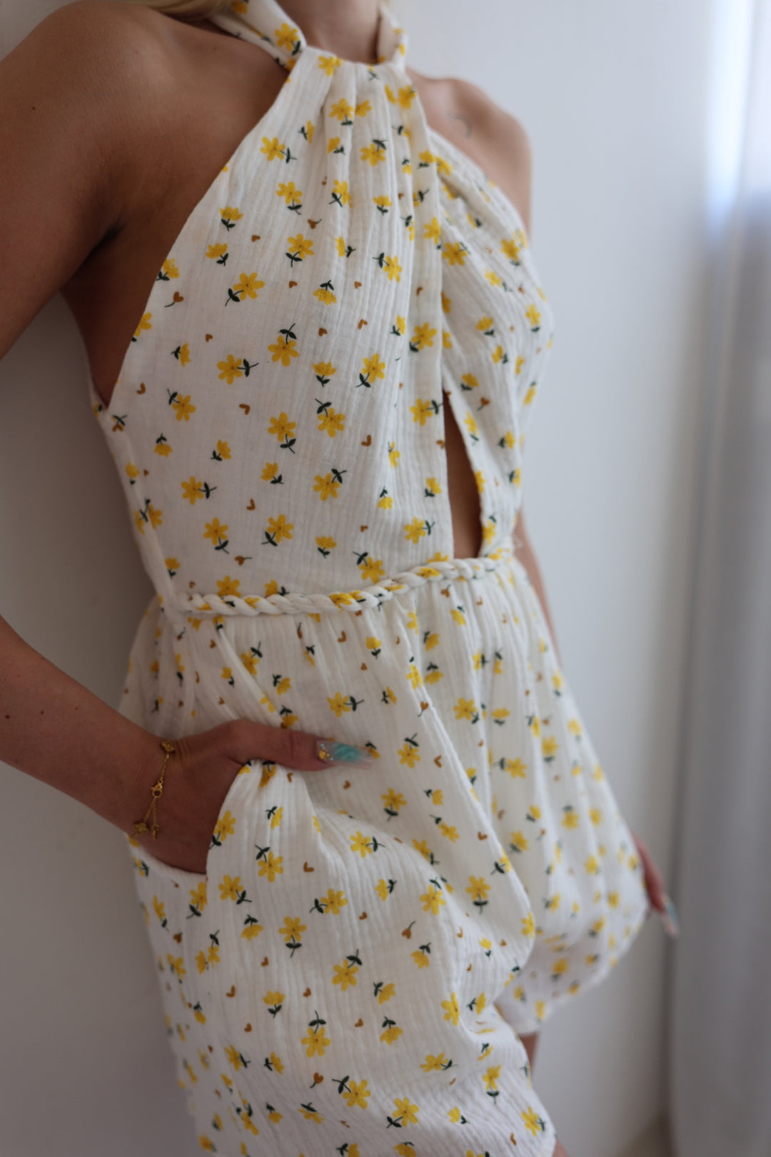 Jumpsuit aus Musselin Yellow Flowers