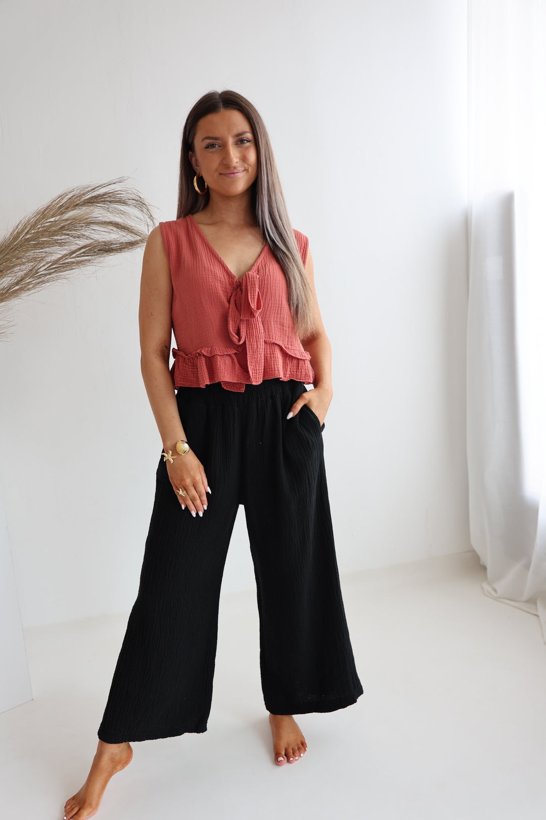 3/4 Musselinhose Casual Fit