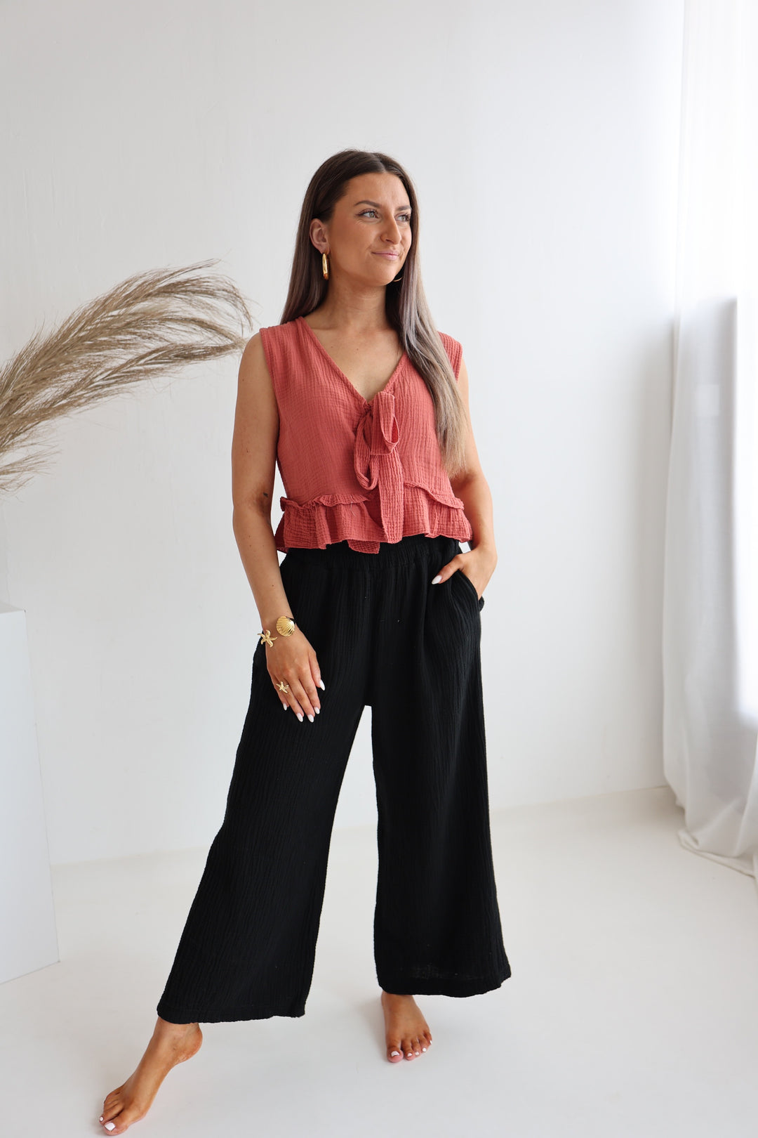 3/4 Musselinhose Casual Fit