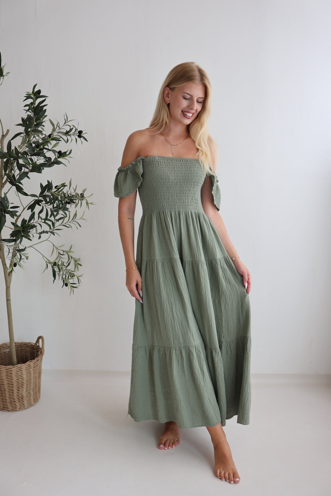 Langes Kleid mit Raffung Livia