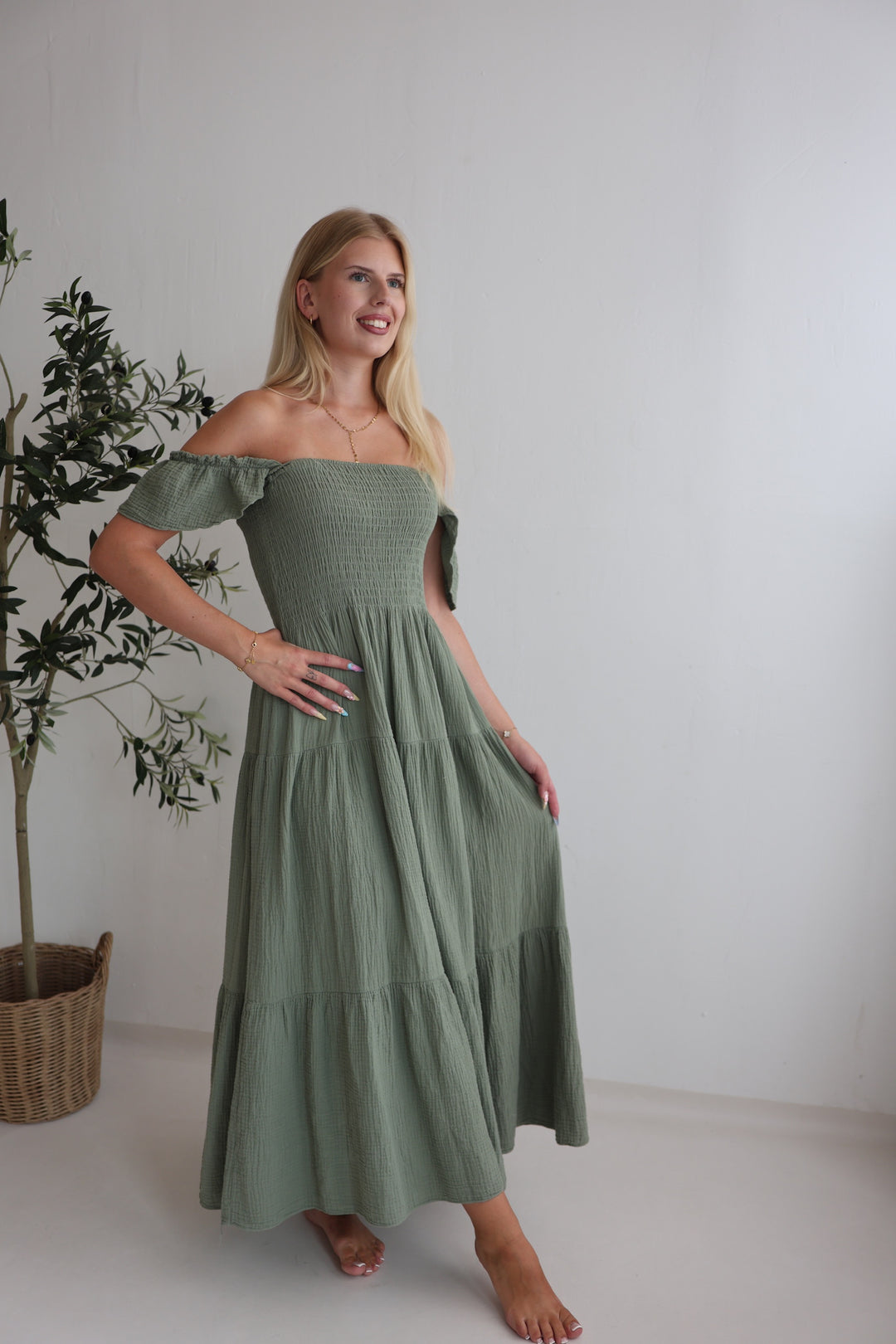 Langes Kleid mit Raffung Livia