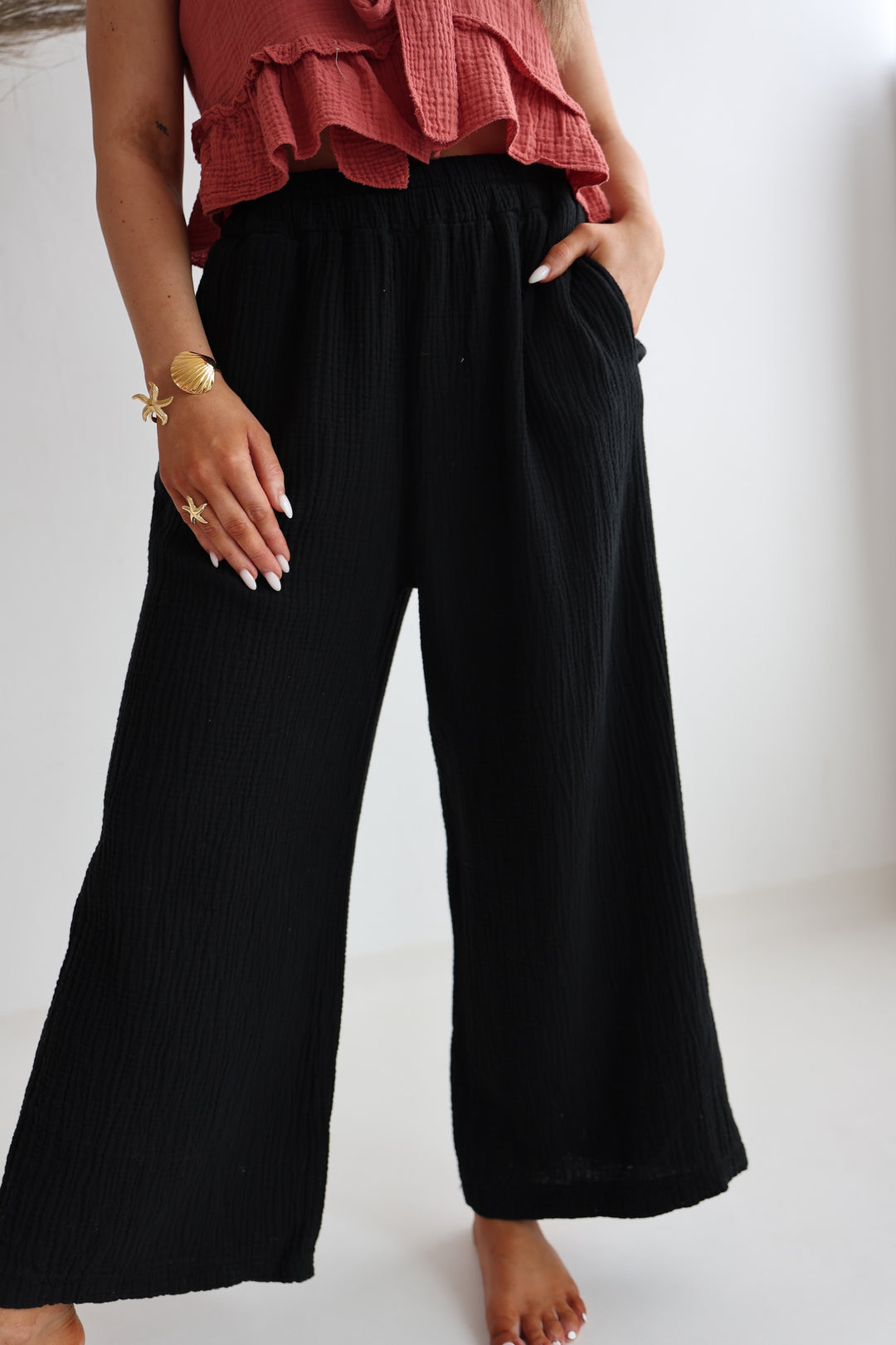 3/4 Musselinhose Casual Fit