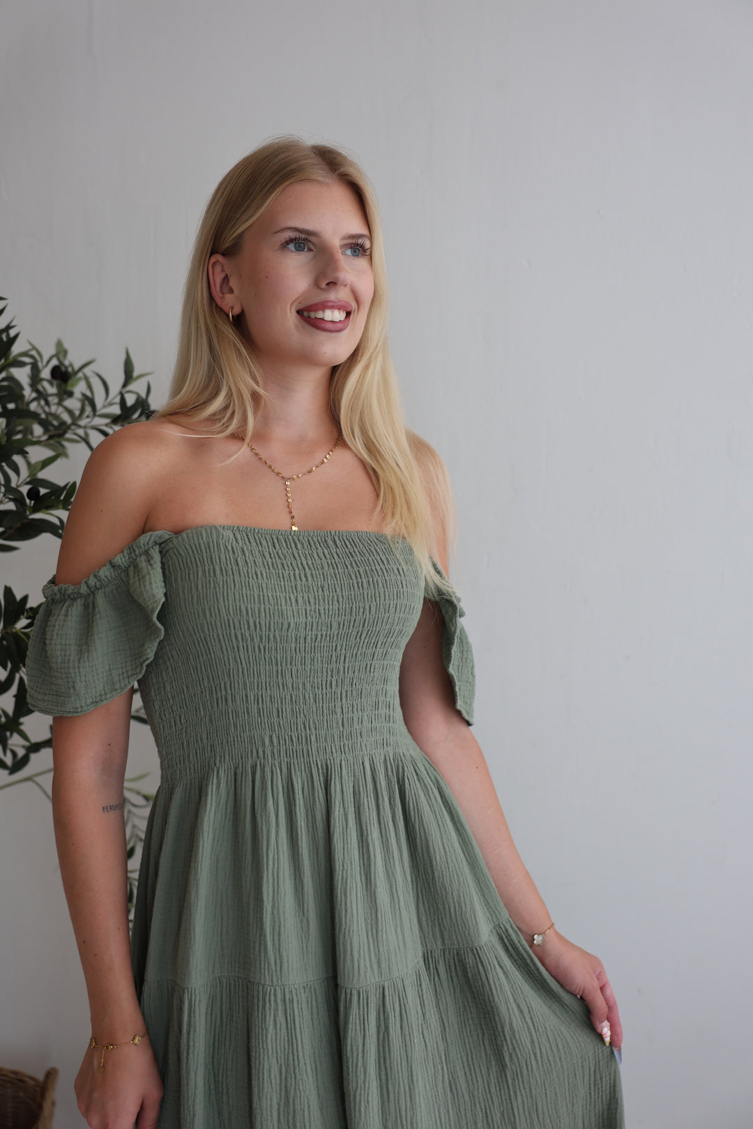 Langes Kleid mit Raffung Livia