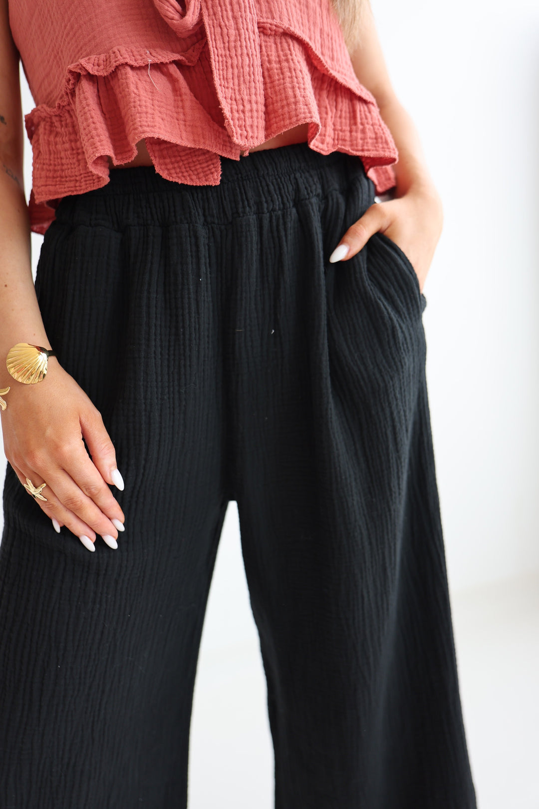 3/4 Musselinhose Casual Fit