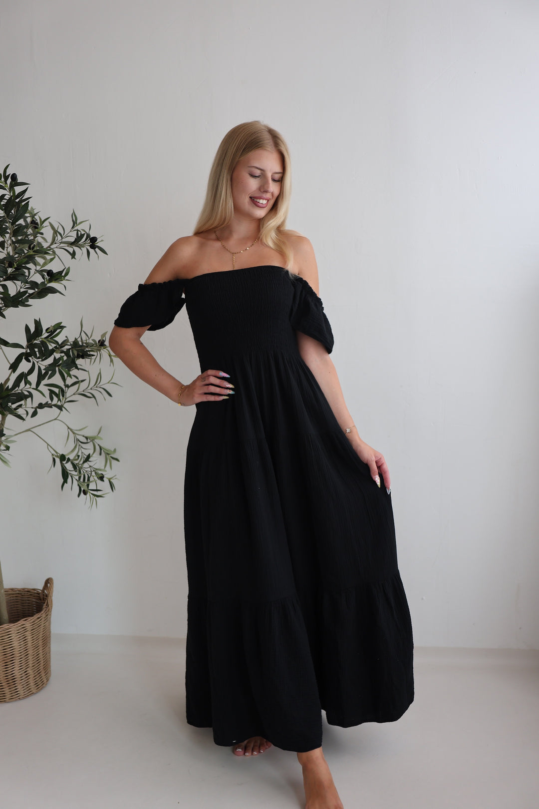 Langes Kleid mit Raffung Livia