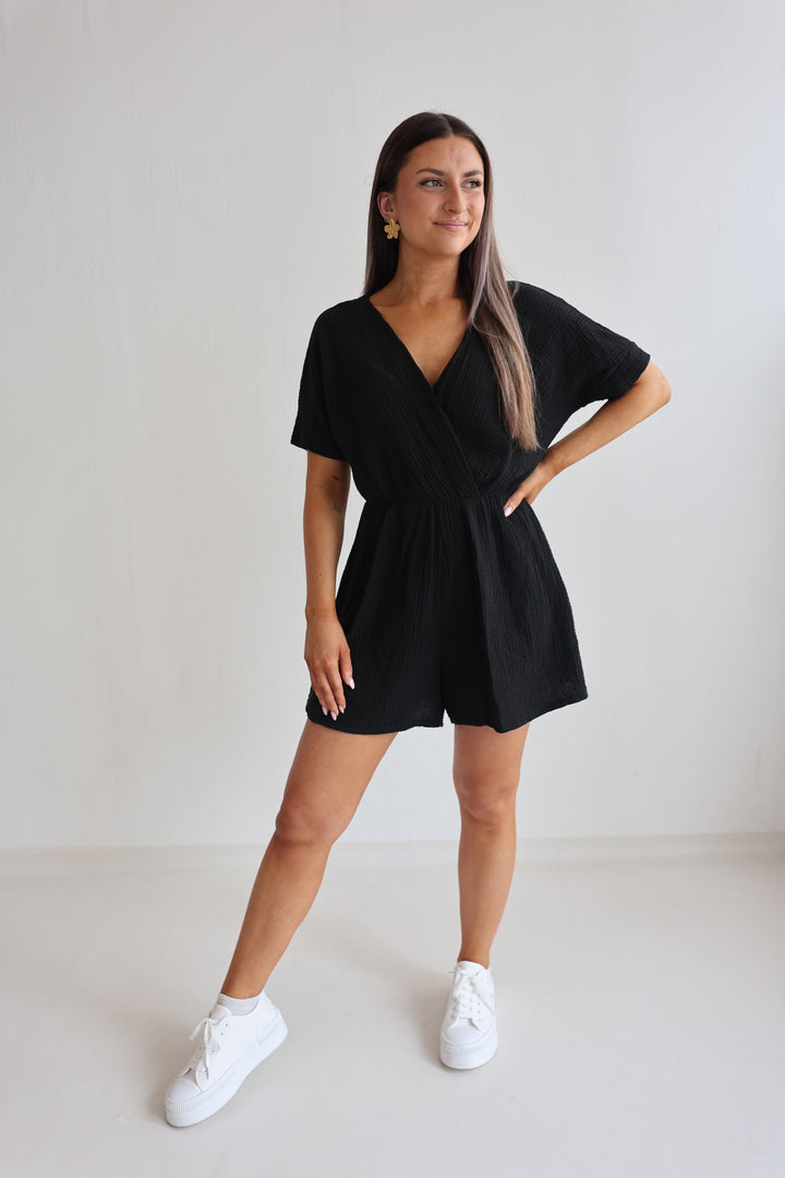 Musselin-Jumpsuit mit V-Ausschnitt Mara