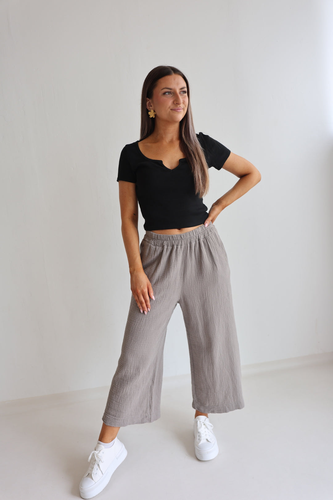 3/4 Musselinhose Casual Fit