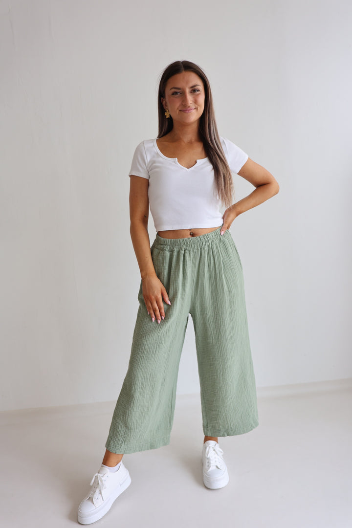 3/4 Musselinhose Casual Fit