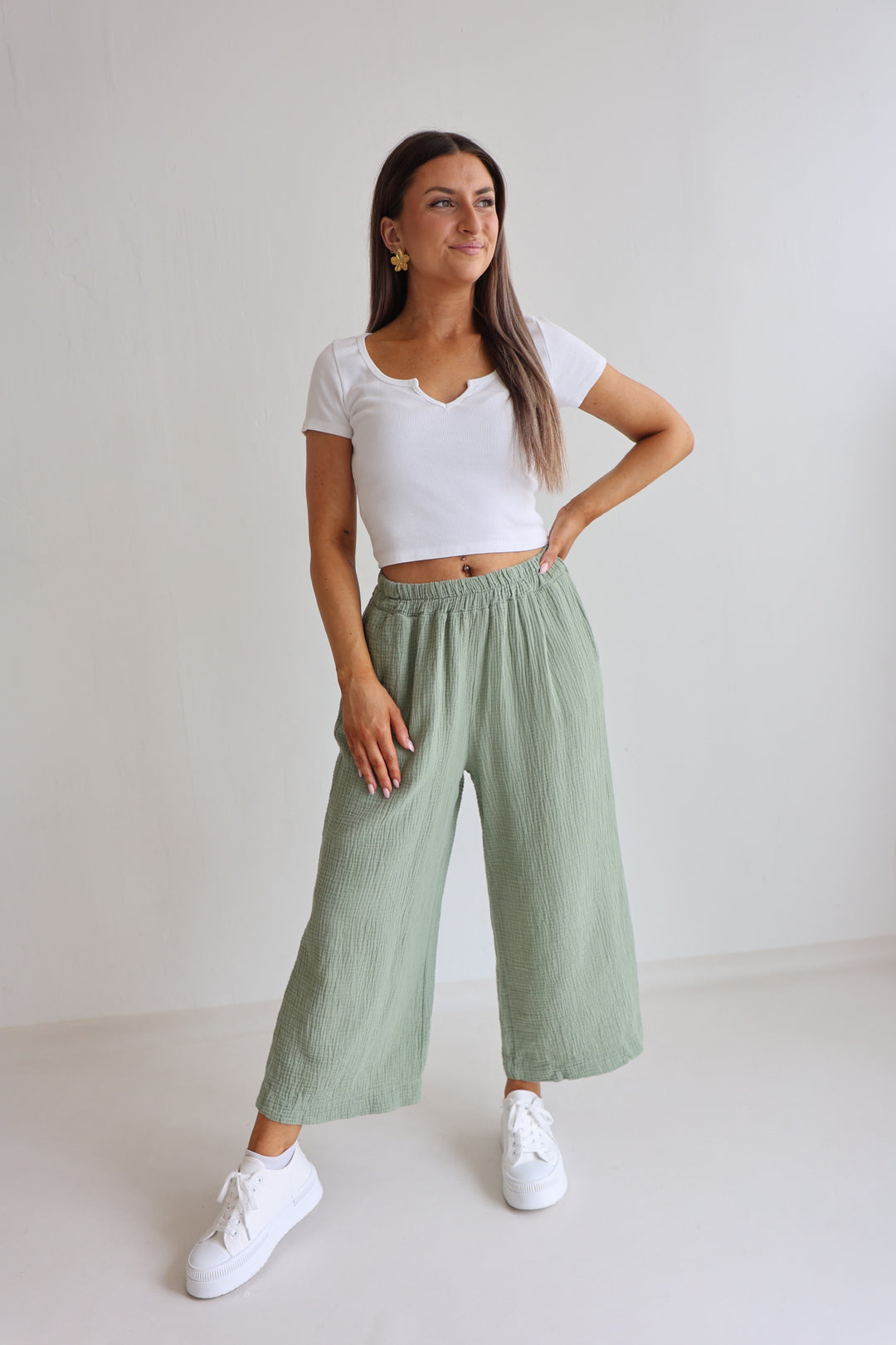 3/4 Musselinhose Casual Fit